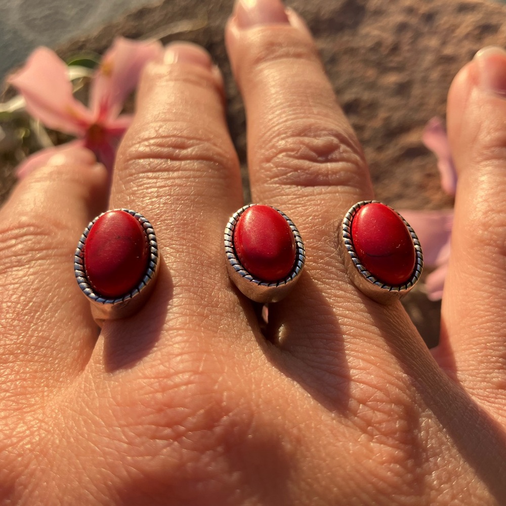 Red Coral Adjustable Double Ring - image 3